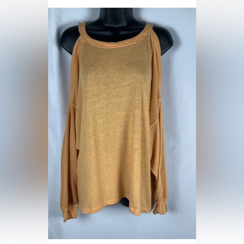 Free People Womens Size M Orange Cold Shoulder Long Drop Sleeve T
